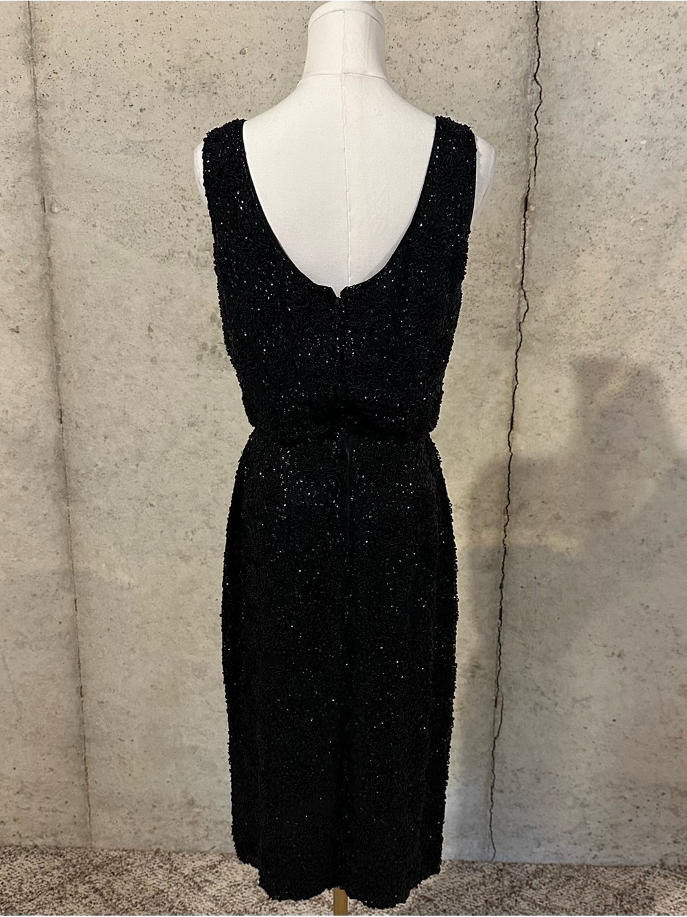 Vintage Black Beaded Cocktail Dress Old Hollywood Glam 70s 80s Luxury Size XS - Picture 5 of 8